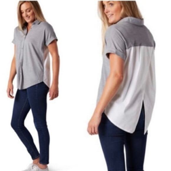 NWOT SmartWool Women's Everyday Button Down Top Gray/White Large - Picture 1 of 6